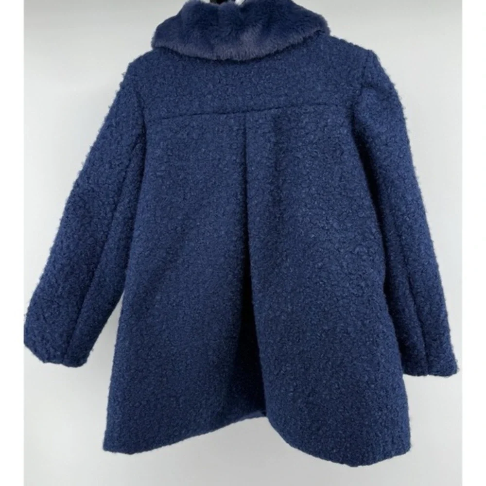 Tahari Girl‎ Navy Blue Boucle Coat Faux Fur Collar Kids Size 5 NWT JBGU902